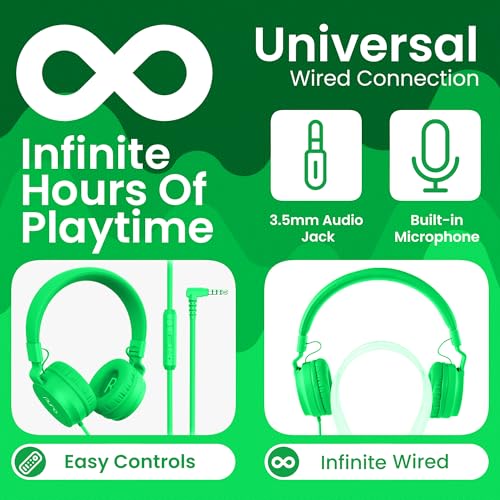 Puro Sound Labs Kids Wired Headphones – Volume-Limiting & Adjustable, Safer & Comfortable Headphones for Kids – Compatible with PCs, Smartphones & Tablets, Ideal for School & Travel – PuroBasic, Green - color: Green
