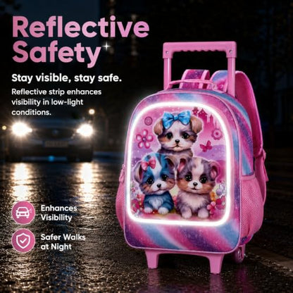 AGSDON 3PCS Rolling Backpack for Girls and Boys, Kids Roller Wheels Bookbag, Wheeled Elementary School Bag with Lunch Bag - color: Three Dog
