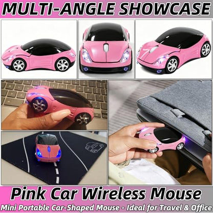 Pink Wireless Mouse，Mini Car Computer Mouse，1600DPI 2.4G Wireless with USB Receiver Wirelesss Car Mouses for Computer for PC, Laptop, Tablet Win XP/Vista/7/ME/2000/Mac OS for Womens Office Girls Gift - color: Pink