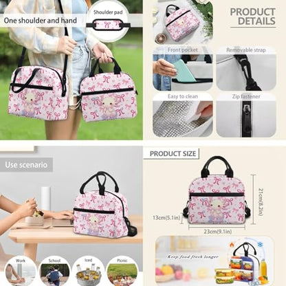 Back to School Bookbag Set for Kids, Lovely Girls 3-in-1 Insulated Lunch Bag & Pencil Case,Axolotl Prints Lightweight Backpack for Camping Hiking Picnic - color: Pink Bows-axolotl Prints