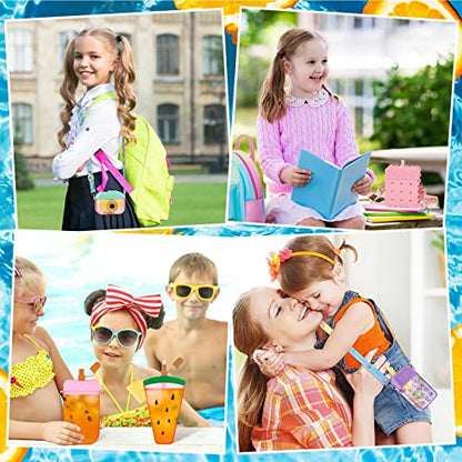 Patelai 8 Pcs Cute Water Bottles with Straw Kawaii Watermelon Ice Cream Cups Leak Proof Drinking Bottles with Adjustable Shoulder Strap for Sports Travel Camping(Stylish Style) - style: Stylish Style