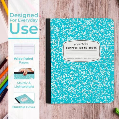 Paper Rite Assorted Marble Composition Notebook Wide Ruled (9.75x7.5 in), 100 Sheets | 200 Pages | For School, Office, Students, Teachers (2, Blue & Pink)
