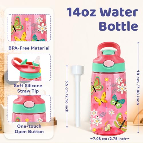 Butterfly Gifts 14oz Water Bottle with Straw - Leakproof BPA-Free Plastic Pop-Up Spout, Reusable Leak Proof Travel Bottle for Outdoor Sports - color: Butterfly2