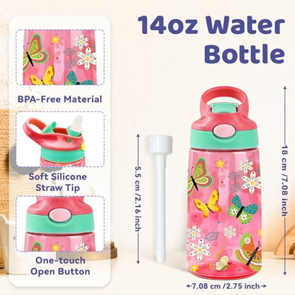 Butterfly Gifts 14oz Water Bottle with Straw - Leakproof BPA-Free Plastic Pop-Up Spout, Reusable Leak Proof Travel Bottle for Outdoor Sports - color: Butterfly2