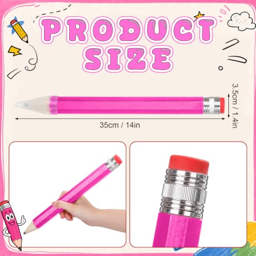 Tinlade 6 Pcs Wooden Jumbo Pencils for Prop, Funny Huge Pink Giant Pencil 14 Inch for Home and School Supplies, Kids, Preschoolers - color: Pink