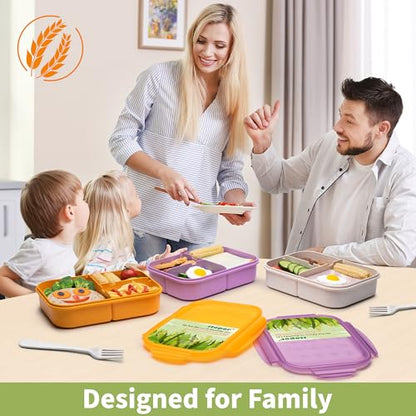 Itopor Bento Box for Kids & Adults, Lunch Box 46 oz, Sage Green | Wheat straw material, BPA-free, leakproof, 3 compartments, microwave & dishwasher safe, for school, office & travel - color: Sage Green