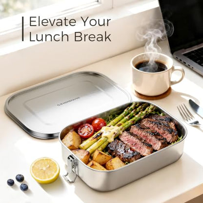 G.a HOMEFAVOR Stainless Steel Bento Lunch Box, 1600 ml/54 oz | Leak-Proof, Dishwasher Safe, BPA-Free, with Lock Clips, Large Capacity, Meal Prep, for Adults - size: 1600 ml - No Compartments
