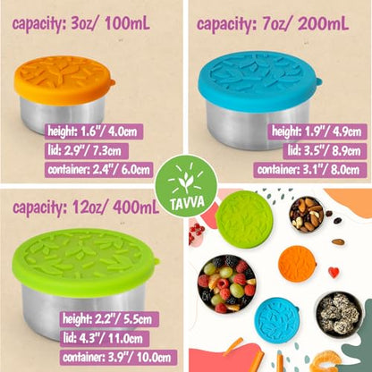 TAVVA Stainless Steel Lunch Containers [12oz/ 7oz/ 3oz] - BPA-Free Metal Lunchbox with Leakproof Silicone Lids - Lunch Box - Small Snack Food Containers with Lids - Dishwasher Safe - color: Lagoon