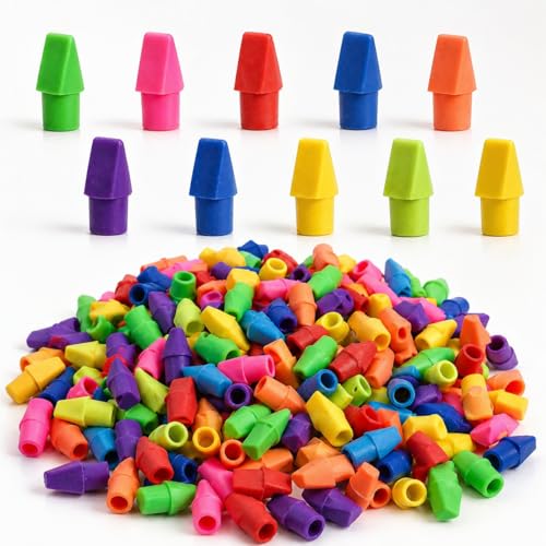 PRALB 300 Pack Pencil Top Eraser Caps, 8 Assorted Colors Chisel-Shaped Eraser Toppers, Essential Classroom Supplies for Teachers, Perfect for School & Office Use - color: Vivid Colors, size: 300 Pack