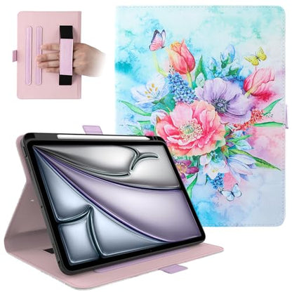 Dteck for iPad Air 13-inch Case 2024,iPad Case 12.9 inch Pro 6th/5th/4th/3rd Gen 2022/2021/2020/2018,Premium PU Leather Folio Stand Cover with Pencil Holder Auto Wake/Sleep Protective Cases,Flower - color: 01 Flower