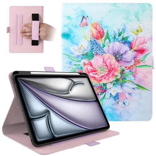 Dteck for iPad Air 13-inch Case 2024,iPad Case 12.9 inch Pro 6th/5th/4th/3rd Gen 2022/2021/2020/2018,Premium PU Leather Folio Stand Cover with Pencil Holder Auto Wake/Sleep Protective Cases,Flower - color: 01 Flower