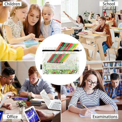 Fustylead Bulldog Puppy Dogs Flowers Pencil Pouch for 3 Ring Binders, Zipper Pencil Bags with Clear Window Organizer for Cosmetic Office School Students 2 Pack - color: Bulldog Puppy Dogs