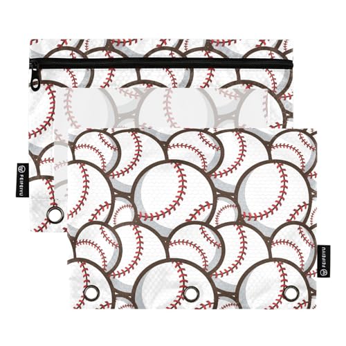 ZAZYXTJ Baseball Binder Pencil Pouchs 3 Ring with Zipper Clear Window | Office Organizers bag for School Students Teacher Supplies 2 Pack - color: Baseball