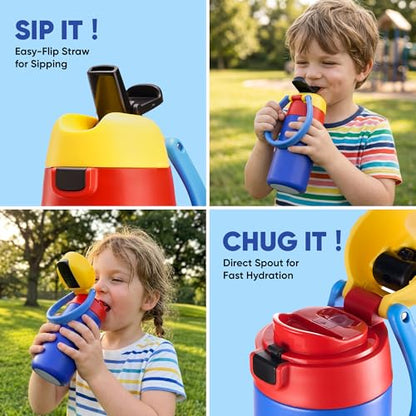 Fijinhom 12 oz Toddler Water Bottle with 2-in-1 Lid, 304 Stainless Steel Insulated Bottle, Kids Water Bottle for School Boys Girls, Leak-Proof Great for Sport, Travel & Gift, Technology Blue - color: Technology Blue
