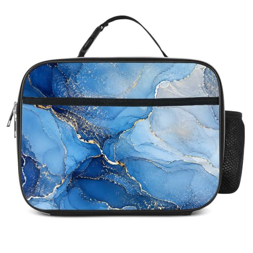 Blue Marble Lunch Bag Insulated Reusable Lunch Box Kids Girls Boys Cooler Thermal Tote Bag For Men Women School Work Picnic - color: Marble