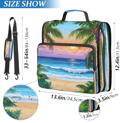 3 Ring Zipper Binder Summer Ocean Beach Sunrise Sunset Binders Bag with Shoulder Strap 500 Sheets Paper Organizer Trapper Keeper Documents Storage File Folder for School Office - color: A1128