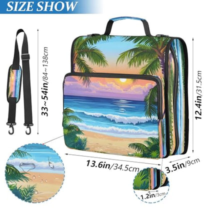 3 Ring Zipper Binder Summer Ocean Beach Sunrise Sunset Binders Bag with Shoulder Strap 500 Sheets Paper Organizer Trapper Keeper Documents Storage File Folder for School Office - color: A1128