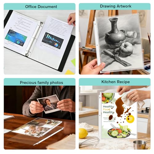 SUIN Sheet Protectors 500 Pack, Clear Plastic Page Protectors 8.5 x 11 Inch, Reinforced 3 Hole Plastic Binder Sleeves, Acid-Free Archival Document Holders for Office & School