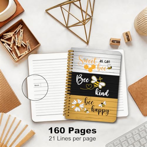 2 Pcs Bee Happy Sweet As Can Bees Spiral Notebook, A5 Journal Notebook | 160 Pages College Ruled Notebooks, Spiral Notepad, Hardcover Journals for Writing Office, Bee Lover Gifts Office Supplies - color: Multicolour 0008