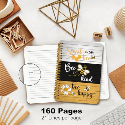 2 Pcs Bee Happy Sweet As Can Bees Spiral Notebook, A5 Journal Notebook | 160 Pages College Ruled Notebooks, Spiral Notepad, Hardcover Journals for Writing Office, Bee Lover Gifts Office Supplies - color: Multicolour 0008