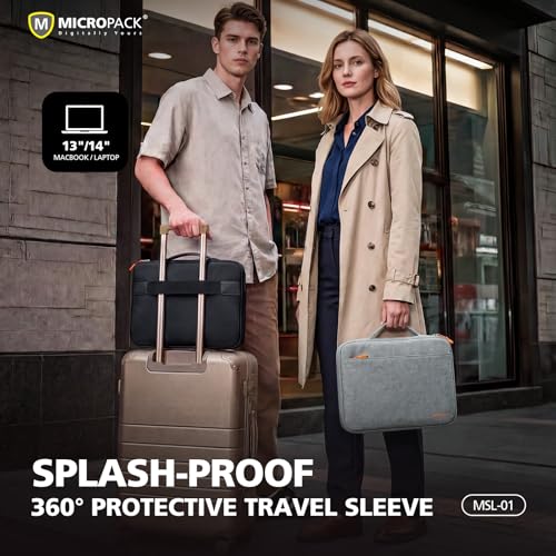 Micropack 360°Protective Laptop Sleeve Case with Handle for 14-inch MacBook Water-Resistant Laptop Bag for HP Lenovo Dell Acer Slim Travel Computer Bag,Black (Black, 14inch)
