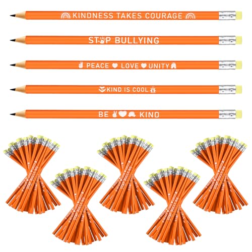 AmazingSpark 200 Pcs Anti Bullying Awareness Pencils Bulk Against Bullying Pencils Unisex Orange Motivational for Women Men Awareness Educational Learning Activities Teacher Office Unity Day