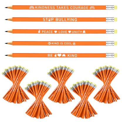 AmazingSpark 200 Pcs Anti Bullying Awareness Pencils Bulk Against Bullying Pencils Unisex Orange Motivational for Women Men Awareness Educational Learning Activities Teacher Office Unity Day