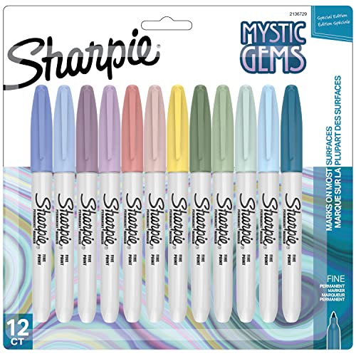 Sharpie Permanent Markers, Mystic Gems Special Edition, Fine Point, Assorted Colors, 12 Count - School, Office, Desk, Teacher Supplies