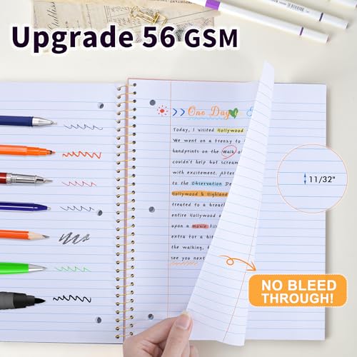 MUAHLIUB Spiral Notebook Wide Ruled Paper 8" x 10 1/2", 1 Subject Spiral Notebook, 3-Hole Punched Perforated Pages Ideal for School, Office, Writing, 95 Sheets Lined Journaling Notebook, Pink - color: Pink