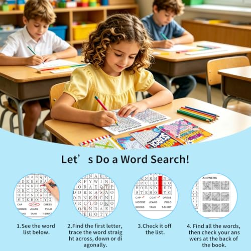 Elfew 20 Pack Bulk Small Word Search Puzzle Books for Kids Ages 4-8 8-10 | Over 2500+ Words, Answer Keys Included, Educational Vocabulary Activity Workbooks, Travel Screen Free Learning Games - style: 20 Word Search Book