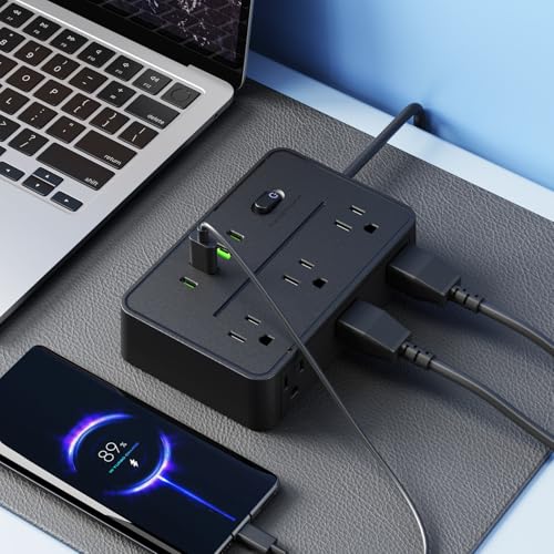 High Speed with 78 Inch Cord USB C PD Desktop Power Strip 10 Port Multi Outlet for Office Home Charging
