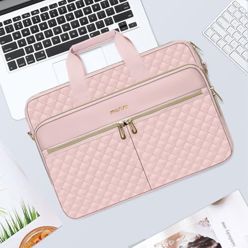 MOSISO 13-14 inch Laptop Bag, Laptop Briefcase Messenger Compatible with MacBook Neo 13 inch/Air 13.6/13 /Pro 13/14, Square Quilted Computer Bag Work Office Business with 3 Pockets&Strap, Pink - color: Pink, size: 13.3 inch