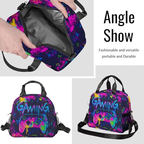 Gamer Lunch Bag Insulated Lunch Box Large Capacity Meal Tote for Kids Women Men Cooler Bag Waterproof Adjustable Shoulder Strap Gaming Lunch Tote for Work School Picnic Travel Hiking Office - color: Game07