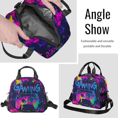 Gamer Lunch Bag Insulated Lunch Box Large Capacity Meal Tote for Kids Women Men Cooler Bag Waterproof Adjustable Shoulder Strap Gaming Lunch Tote for Work School Picnic Travel Hiking Office - color: Game07