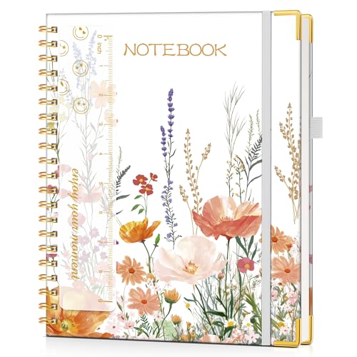 Hardcover Spiral Notebook Journal 8.5” x 11”, A4 Large Cute Notebooks for Women Men, Lined College Ruled Notebook, 100 GSM Paper, Spiral Bound Journals for Work School Note Taking Business, Petite Blooms - color: Petite Blooms, size: Lined