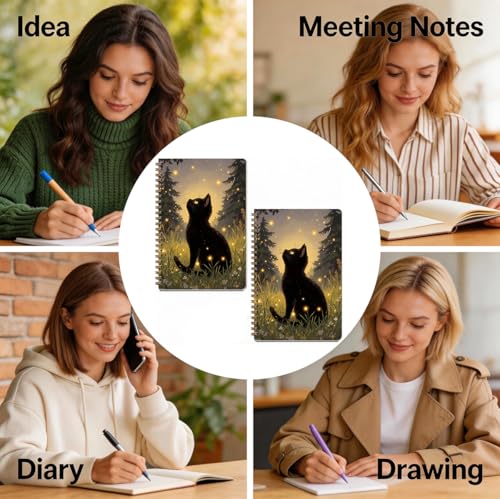 2 Pcs Cute Cat A5 Spiral Notebook, Cat Gifts College Ruled Spiral Notebooks | 160 Pages Journal Notebook, Cats Themed Spiral Notepad, Hardcover Journals for Writing Travel Office, School Office Supplies - color: Multicolour 0018