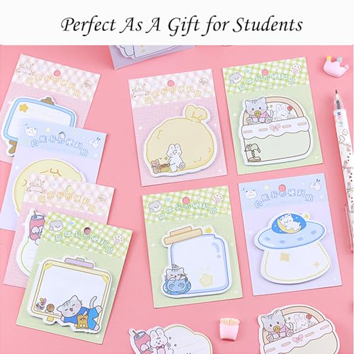 144 Sheets Cute Sticky Notes, Kawaii Cartoon Sticky Note with 12 Different Shapes, Mini Markers Flags Self-Stick Memo Pads for Students Supplies, Assorted Animals Memo Notes 2.4 * 2.4in