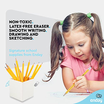 Enday Pencils 2 Wood Cased, Pre Sharpened Yellow Pencils #2 with Latex-Free Eraser, Durable School and Drawing Graphite Pencil, No 2 Soft Pencils for Kids and Adults, Box of 12