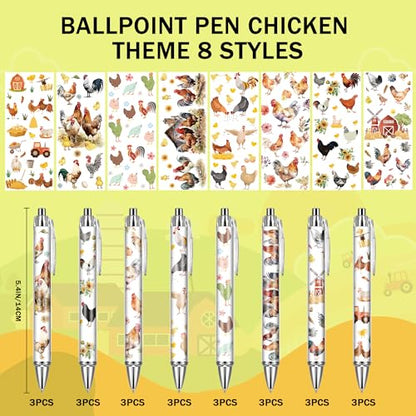 Rooster Chickens Ballpoint Pens - Office 24 PCS Supplies Retractable Gifts Cute Black Ink Point Office Funny Writing Pen Gift Bulk for Women Men Nurse Teacher Students Home Work Journaling - style: Rooster