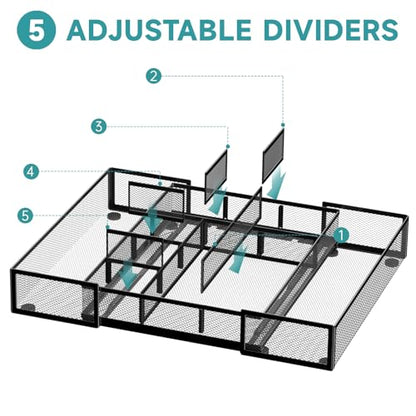 2 Pack Expandable Desk Drawer Organizer Tray with 10 Adjustable Compartments Metal Mesh Office Drawer Organizer for Home, School Supplies, Makeup Vanity & Jewelry (Black) - color: 2 Pack Black