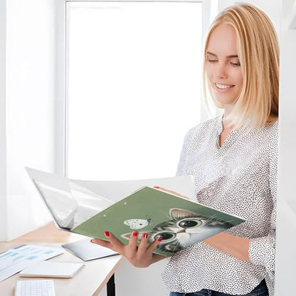 Fustylead Lovel Cat and Butterfly Sage Green 3 Ring Binder, D-Rings 1.5" Hardcover Folder, Fits 200 Sheets of A4 Paper, Durable Clipboard & Clean View with Inside Pockets for School Home Office - size: 12.4x10.63x2.36 Inch-1 Pack