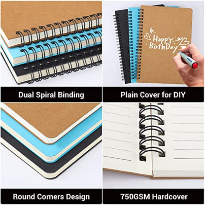 EUSOAR Hardcover College Ruled Spiral Notebooks, A5 3Packs 5.5"x8.3" 120 Pages Lined Travel Writing Subject Notebooks Journal, Memo Notepad Sketchbook, School Office Business Diary Journal - color: Black, Blue, Kraft, size: 3 Packs