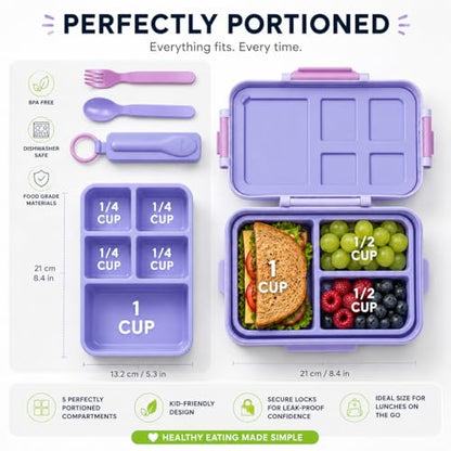 ovve Bento Box for Kids & Cutlery Set – Leakproof Kids Lunch Box, Interchangeable Inserts, BPA-Free, Dishwasher Safe Lunch Containers for School, Preschool, Toddler (Purple) - color: Purple