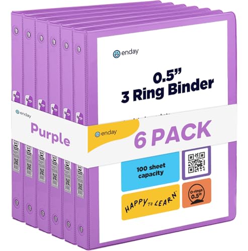 Enday 1/2 inch Binder 3 Ring Binder (6 Pack - Purple) O-Ring Binder with Clear View Cover and 2 Inside Pocket - for Letter Size 8.5 x 11'' Paper, Ideal for School Supplies, Office, and Home - color: Purple, size: 0.5-Inch