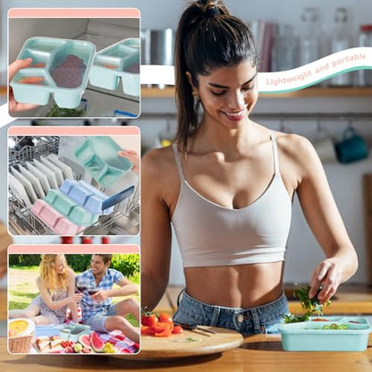 Honeydak 5 Pack Snack Containers 4 Compartment Bento Snack Boxes Reusable Lunchable Containers with Lids Divided Meal Prep Lunch Food Storage Box for School Work Travel(Macaroon,Mixed) - color: Macaroon, style: Mixed