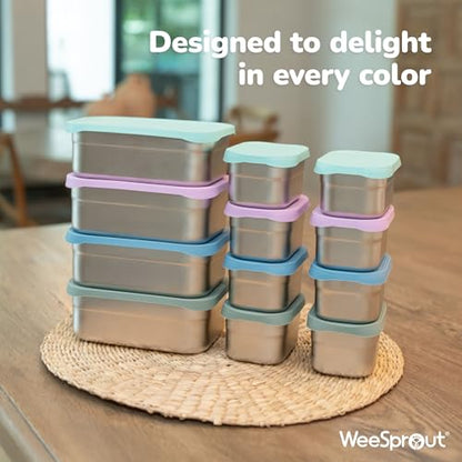 WeeSprout Stainless Steel Lunch Box Set - 750mL & 230mL Food Storage Nested Bento Boxes with Food Grade Silicone Lid - Leak Proof - Freezer Safe (Pastel Mint) - color: Pastel Mint