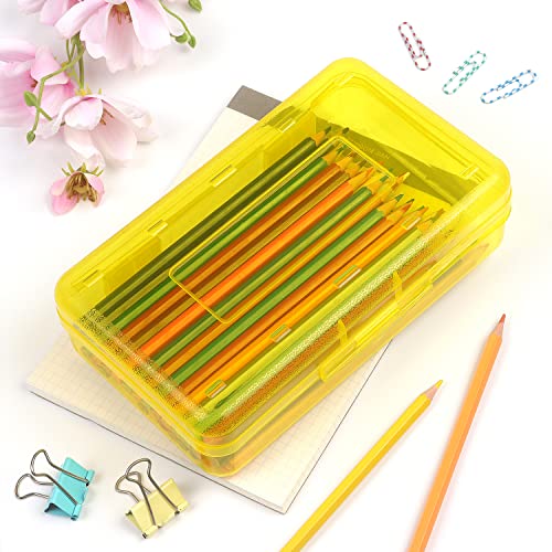 Tamaki 1 Pack Plastic Pencil Box Large Capacity, Blue | Clear Boxes with Snap-tight Lid Stackable Design and Stylish Office Supplies Storage Organizer - color: Yellow