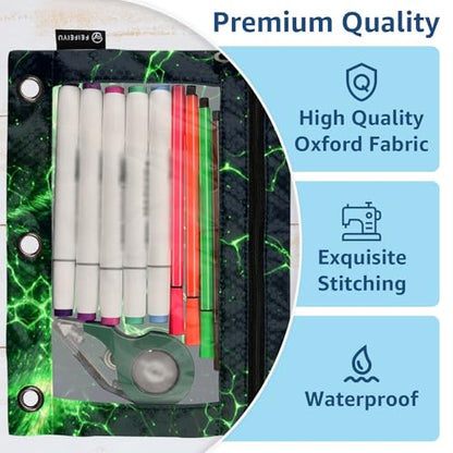 Wolf Pouch for 3 Ring Binder Clear Window Pencil Case for 3 Ring Reinforced Grommets with Zipper, 2 Pack - color: Wolf