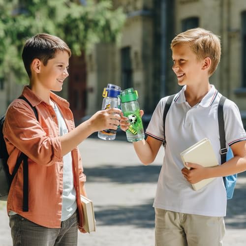 18.6oz Kids Water Bottle, Tritan BPA-Free, Excavator & Football | Toddler Water Bottle with Handle & Straw for School Travel · Pop-Up Spout Cover · Leak-Proof · Dishwasher Safe