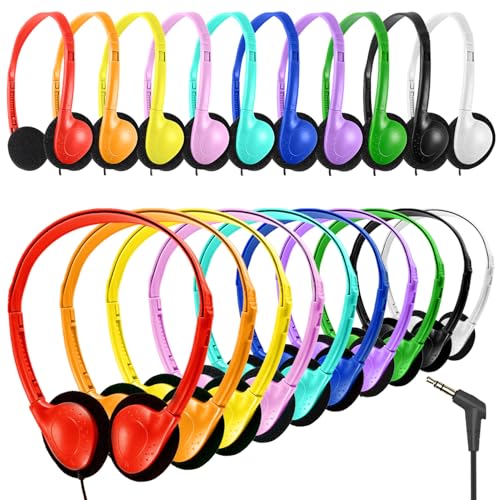 20 Pack Classroom Headphones Bulk for Kids School Student,Wholesale Durable Wired Class Set Headphones for Children Toddler Teens Boys Girls and Adult(GS857, Mixed) - color: Mixed Colors, size: 20 Pack